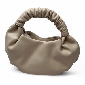 The Drop Addison Beige Faux Leather Ruched Handle Shoulder Bag